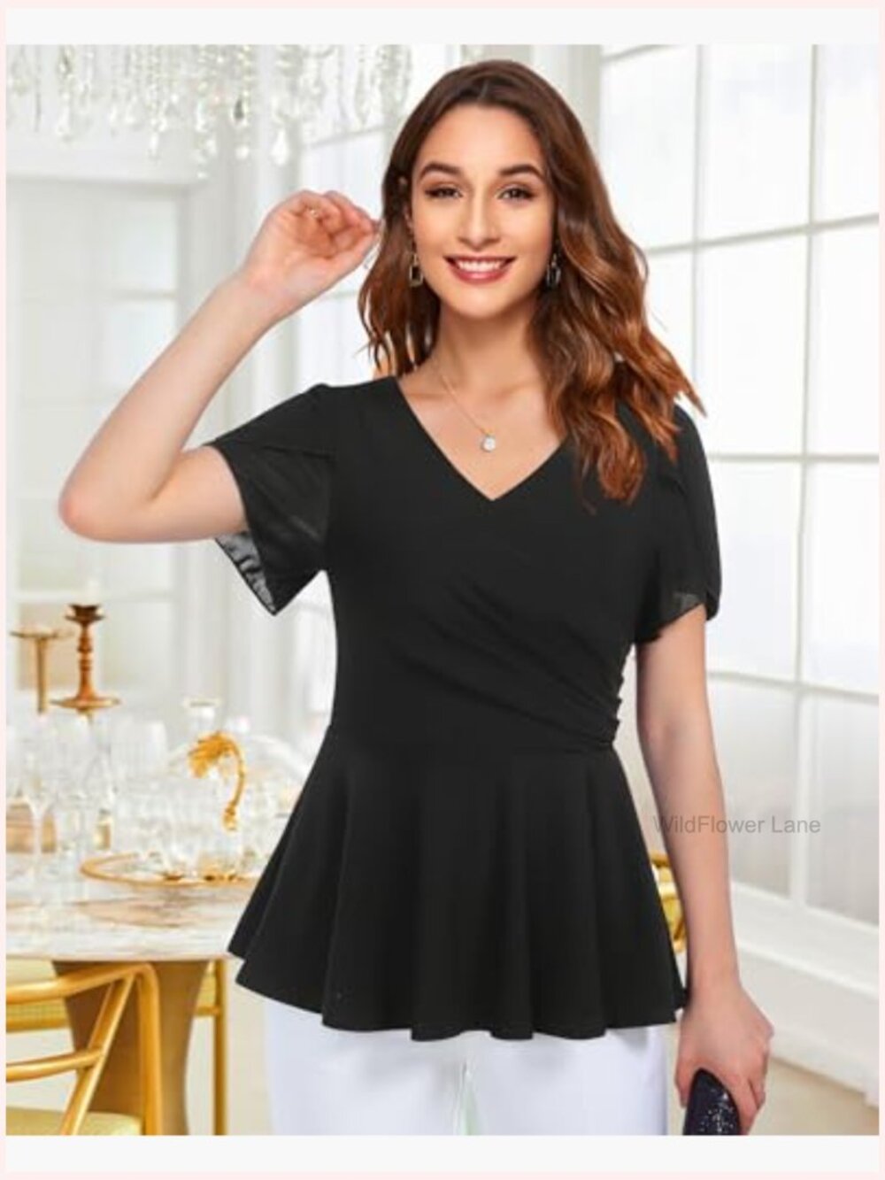 Elegant Peplum Blouse with Petal Sleeves for Work & Night Out - Picture 6 of 7